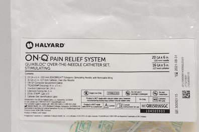 Halyard QB15016SGC Pain Relief System Over-The-Ndle. Cath. Set 20Ga x 6inch (x)